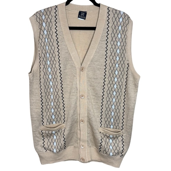 Vintage Grandpa Argyle V Neck Sweater Vest Haband size L - Picture 1 of 6